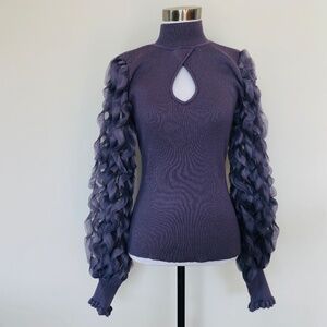 Large CATO Long Sleeve Purple Pullover Fancy Stretchy Shirt Mockneck Blouse